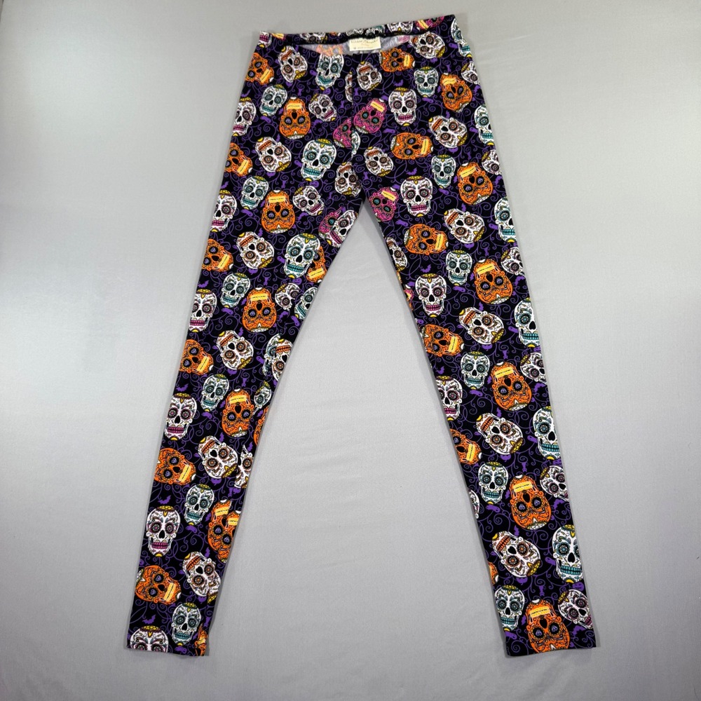 VTG Bobbie Brooks Womens Sugar Skull Halloween Leggings Medium Day Dead Gothic